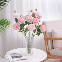 Buket Mawar Peony Asing Tiruan 3 Cabang dari Plastik Bunga Sutra Palsu untuk Dekorasi Pernikahan Ruang Tamu Tanaman Bunga Hias