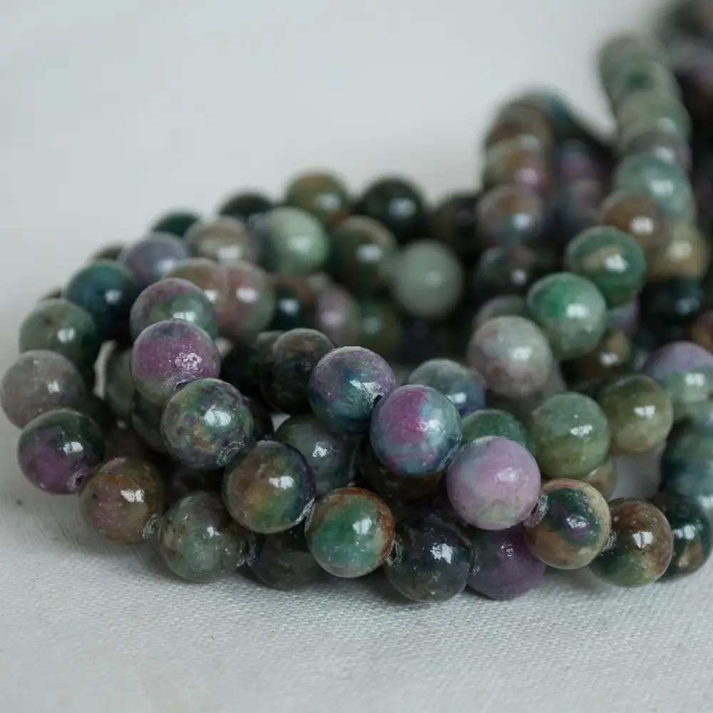 Grade AA Natural Ruby in Kyanite Semi-Precious Gemstone Round Beads