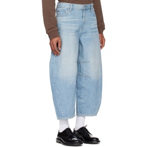 Jeans amples décontractés bleu délavé taille mi-haute pour hommes, style baggy, coupe large, pour la vente en gros en boutique - Product Image 2