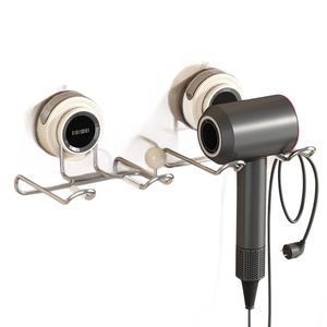 Suction Cup Hair Dryer Holder Wall Mounted Chrome Finish Matte White Punch Free Bathroom Storage Rack - Product Image 5