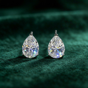 Orecchini in Argento S925 Placcato <span class=keywords><strong>Oro</strong></span> 18K con Moissanite a Goccia da 4 <span class=keywords><strong>Carati</strong></span> 7*10mm, Adatti per Uomo e Donna - Product Image 3