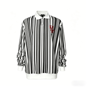 Custom Trendy Button-Up Long Sleeve Heavyweight Oversized for Striped 100% Cotton Anti-Pilling Hip Hop Style T-shirt for Men - Product Image 1