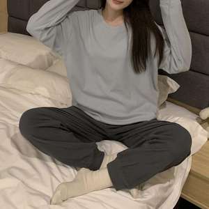 طقم بيجامة بلوفر فاخر من قماش الدرالون بأكمام طويلة ولون سادة، ملابس نوم نسائية مريحة للمنزل، ناعمة وحرارية للربيع، كاجوال وأنيقة - Product Image 2