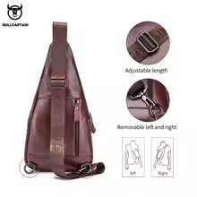 Bolso de pecho de cuero genuino BULLCAPTAIN para hombre, bandolera de un solo hombro, bolso de pecho deportivo informal y moderno con logotipo personalizado - Product Image 4