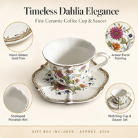 Ensemble tasse et soucoupe à café en céramique, motif floral coloré, style vintage européen, bord festonné et finition dorée, pour le thé de l'après-midi, 250 ml, réutilisable, pour la maison