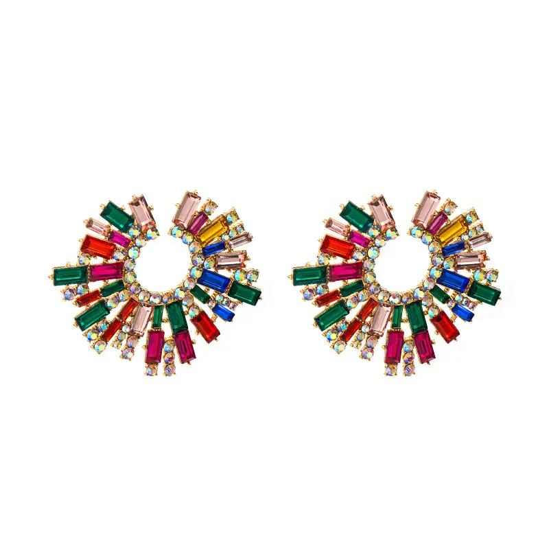 American Style Sunflower Colorful Rhinestone Earrings brincos Good Quality Indian Earrings Jhumka Earrings Fashion Jewelry