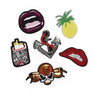 Fast delivery custom embroidered factory make designs lip sequin patch applique