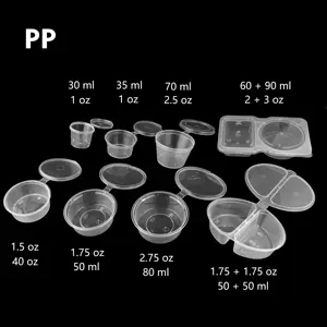 Disposable plastic PP 2 compartments cells 100ml sauce container with lid 1 2 oz sauce cup with lid