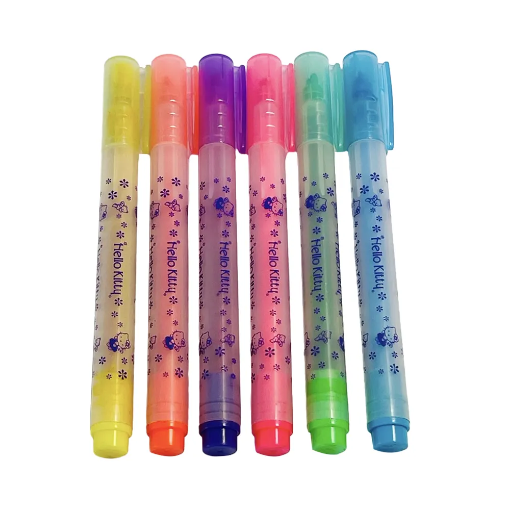 Taiwan PCR Plastic Bevel Nib Fluorescent Highlighter 6 Colors Set Japan Water Base Non-Toxic Ink With Custom Service