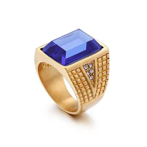 18K مطلية بالذهب السعودية تشيكوسلوفاكيا خاتم الأحجار الكريمة مجوهرات من صلب لا يصدأ بالجملة