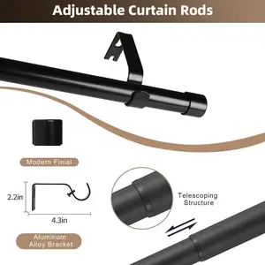 ARODDY Black Windows 18-28 Inch Outdoor Curtain Rod for Patio Wall Mount & Ceiling Mount Adjustable Room Divider Curtain Rod