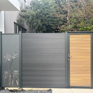 Wpc con cornice <span class=keywords><strong>in</strong></span> alluminio composito di recinzione <span class=keywords><strong>in</strong></span> <span class=keywords><strong>legno</strong></span> picchetti pannelli di recinzione compositi con cancello - Product Image 2