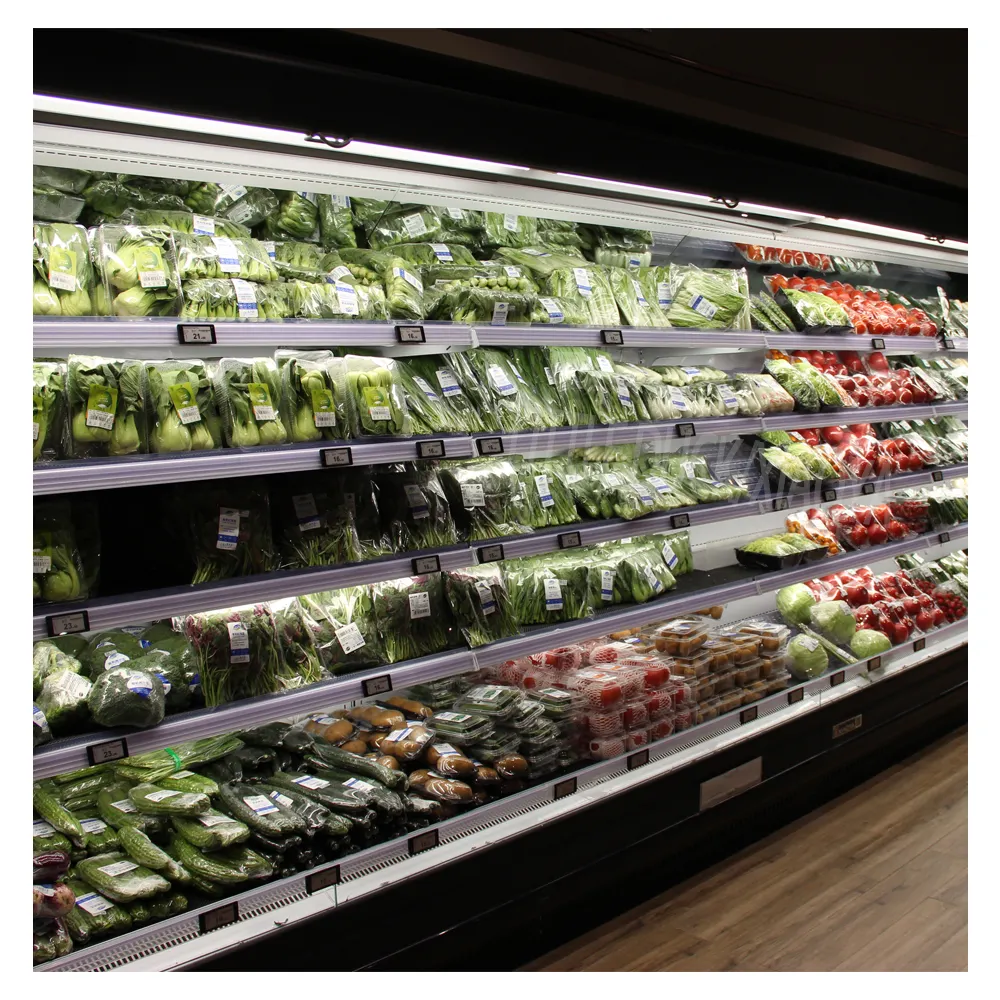 फलों और सब्जियों के लिए सुपरमार्केट रेफ्रिजरेटर शोकेस कोल्ड वेजिटेट कूलर फ्रिज डिस्प्ले रेफ्रिजरेटर