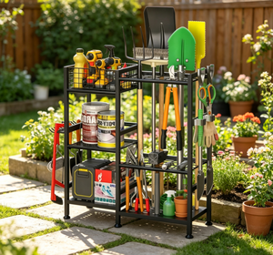 Étagère de rangement pour outils de jardin, support de rangement en métal robuste pour garage, organisateur pour outils de jardin et outils électriques - Product Image 4
