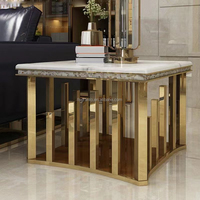 Table basse carrée au design élégant, petite table d'appoint en acier inoxydable avec cadre doré, table à thé pour salon, table d'appoint en marbre