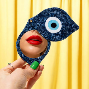 Personalized Blue Evil Eye Design Promotional Pocket Cosmetic Compact Mirror with Custom Printed Features Acetate Pocket Mirror