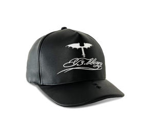 หมวกหนังสีดำปี 2026 แบบ 5 ชิ้นส่วน ทรงแข็ง พร้อมโลโก้ปักด้านหน้า สายรัดแบบกำหนดเองด้านใน และโลโก้ปักด้านหลัง - Product Image 6