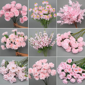 Fleurs artificielles en soie rose pour décoration de cérémonie de mariage, fausses hortensias, dendrobiums, roses, lys, <span class=keywords><strong>palette</strong></span> de rose douce - Product Image 2