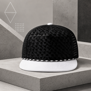 Elite Black <b>White</b> Laser Vent Snapback <b>Flat</b> Bill <b>Cap</b> Breathable Performance Sports Hat Adjustable Streetwear Unisex - Product Image 1