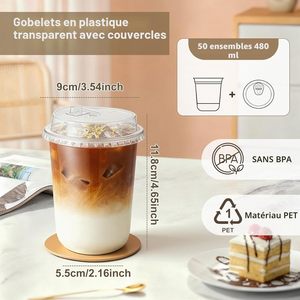 Vasos Desechables Transparentes de Diseño Ecológico y de Lujo, Hechos con Material PET, con Tapa, Multiusos, para Bebidas Frías, para el Hogar y Comercios - Product Image 3