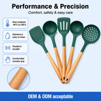 Ustensiles de cuisine en silicone de haute qualité pour la maison, spatule antiadhésive avec manches en bois