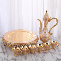 QIAN HU théière en métal turc antique de luxe et ensemble de 6 tasses pour mariage ou décoration intérieure ensembles de café et de thé