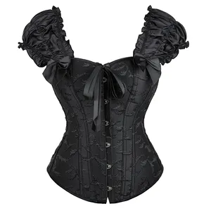 Ruffled Sleeves Overbust Corset Sexy Women's Lingerie Steel Boned Korset Waist Bustier Top Black White Corselet