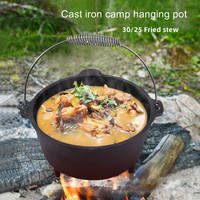Marmite ronde de camping en fonte pré-assaisonnée de 25cm avec couvercle, marmite à soupe antiadhésive pour la cuisine en plein air et à la maison