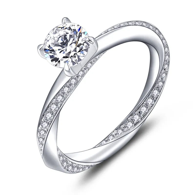 Yelun OEM thiết kế sang trọng tình yêu đính hôn đám cưới Rhodium mạ 925 Sterling Silver Cổ Điển đá CZ nhẫn trang sức cho phụ nữ