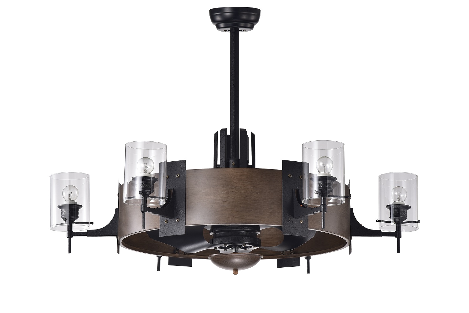 Hot sale  Lodgins Faux-Wood 35-inch 6 Chandelier with Glass Pillar Lamps (Includes Remote and Light Kit) Ceiling Fan,