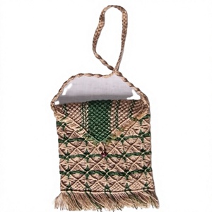Sac à enveloppe en jute fait main LOWELLCRAFT, motif géométrique, pompon, style bohème, bandoulière unique, unisexe, usage quotidien, fermeture à rabat, Delhi - Product Image 3
