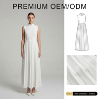 Robe décontractée longue pour femme, personnalisée OEM, blanche, sans manches, col montant, taille naturelle, plissée, lavable, style vintage, pour l'automne