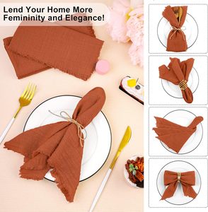 Cotton Linen khăn ăn handmade vải khăn ăn với rìa vải mềm ăn tối đám cưới khăn ăn vuông mộc mạc rìa - Product Image 3