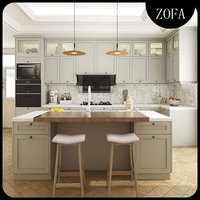 Îlot de cuisine moderne en bois modulaire personnalisé, blanc, avec robinet en acrylique, plan de travail en quartz, évier inclus, marque Zofa, fabriqué en Chine