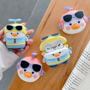 Personalised cartoon design silicone case cover for airpods pig duck cute 3d anime case shell with chain