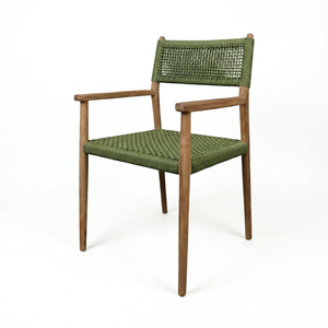 Mahogany Woven <b>Dining</b> <b>Armchair</b> with Natural Finish Rope Seat and Back Modern Design for Home Restaurant Living Rooms - Product Image 1