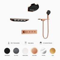 Ensemble de douche thermostatique mural de luxe 4 fonctions avec jets corporels et douche pluie, cartouche céramique pour salle de bain et hôtel