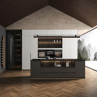 Meuble de cuisine modulaire moderne en bois massif BU NUO |   Conception du sol au plafond de 2,7 m |   Poignée noire mate D23 |   Palette de 17 couleurs |