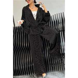 New Women's Lapel Waist Drawstring Long Sleeve Leopard Print Casual 2-Piece <b>Set</b> Fashion - Product Image 2