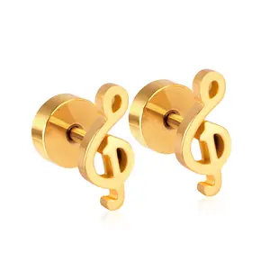 Fashion Small Womens Gold Plated Supplier Stainless Steel Jewelry New Music Symbol Clip On Stud Earrings Stud For Women