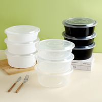 Boîte à lunch transparente jetable avec couvercle de bol de restauration rapide épaissi assiettes et bols en plastique PP noir et blanc à emporter