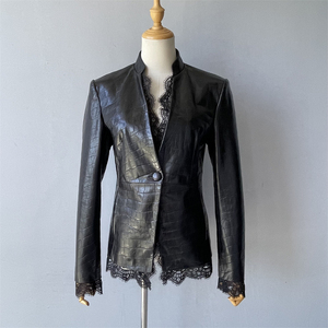 Vestes en peau de mouton cintrées Jxwatcher pour l'automne, blazers en <span class=keywords><strong>cuir</strong></span> véritable noir de luxe de haute qualité, mode personnalisée pour femmes - Product Image 3