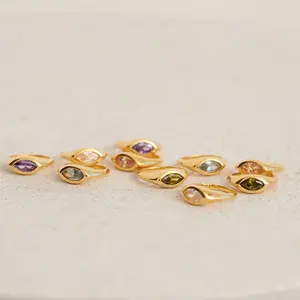Trendy 14K 18K Gold Plated 925 Sterling Silver Fine Jewelry Bulk Colorful Marquise Moissanite Natural Gemstone Eye Ring Women