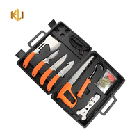 Ensemble de couteaux de chasse en acier inoxydable à lame amovible avec boîte en PVC portable, ensemble de couteaux de chasse tactiques et tranchants pour le camping