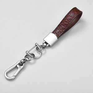 Genuine Leather Car Keychain Crocodile Skin Metal <b>Carabiner</b> <b>Keyring</b> For Men Women Gift Accessory A39876 Points DA3941 - Product Image 3