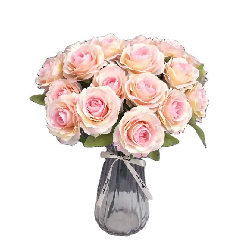 YIWAN горячая распродажа Оптовая Продажа цветные 12 головок зубчатые розы шелковые розы Букет Искусственные цветы для домашнего свадебного декора