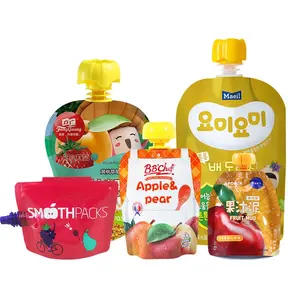 플라스틱 BPA 무료 사용자 정의 인쇄 재사용 가능한 과일 퓌레 가방 젤리 사과 소스 스탠드 파우치 아기 음식 용 주둥이 포장