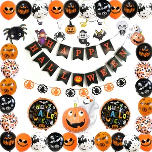 Nieuwe Halloween Fishtail Pull Vlag Ballon Spiraal Set Pompoen Horror Emoji 'S Party Bar Decoratie