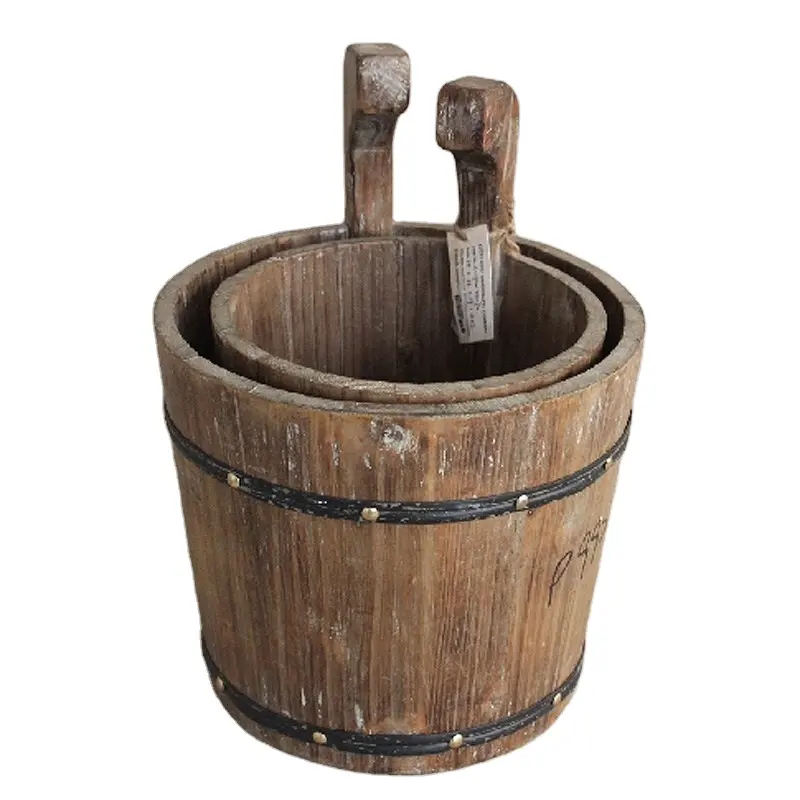 Bucket Retro Garden Wooden Wholesale S/2 Rustic Antique Vintage BUCKETS European Style Bucket Not Applicable for Boiling Water