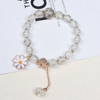 Nouveau Bracelet Unisexe en Verre Tressé à la Main, Motif Fleur de Marguerite Colorée, Pierres Naturelles, Cristal Fraise, Style Ins, Cadeau d'Été